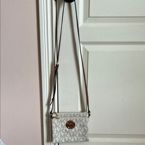 Michael Kors White and Brown Crossbody Bag